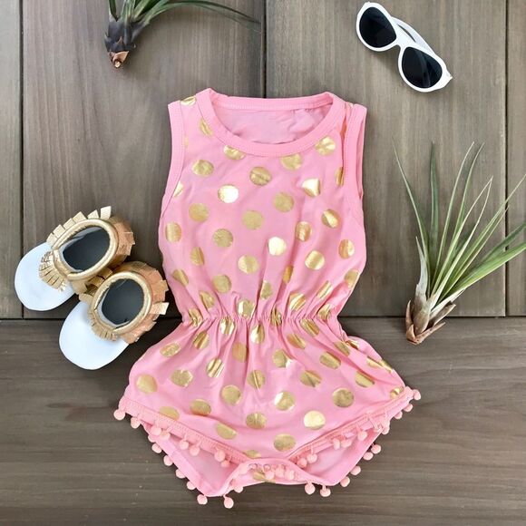 NWOT Adorable polka dot and tassel baby romper - Picture 1 of 3